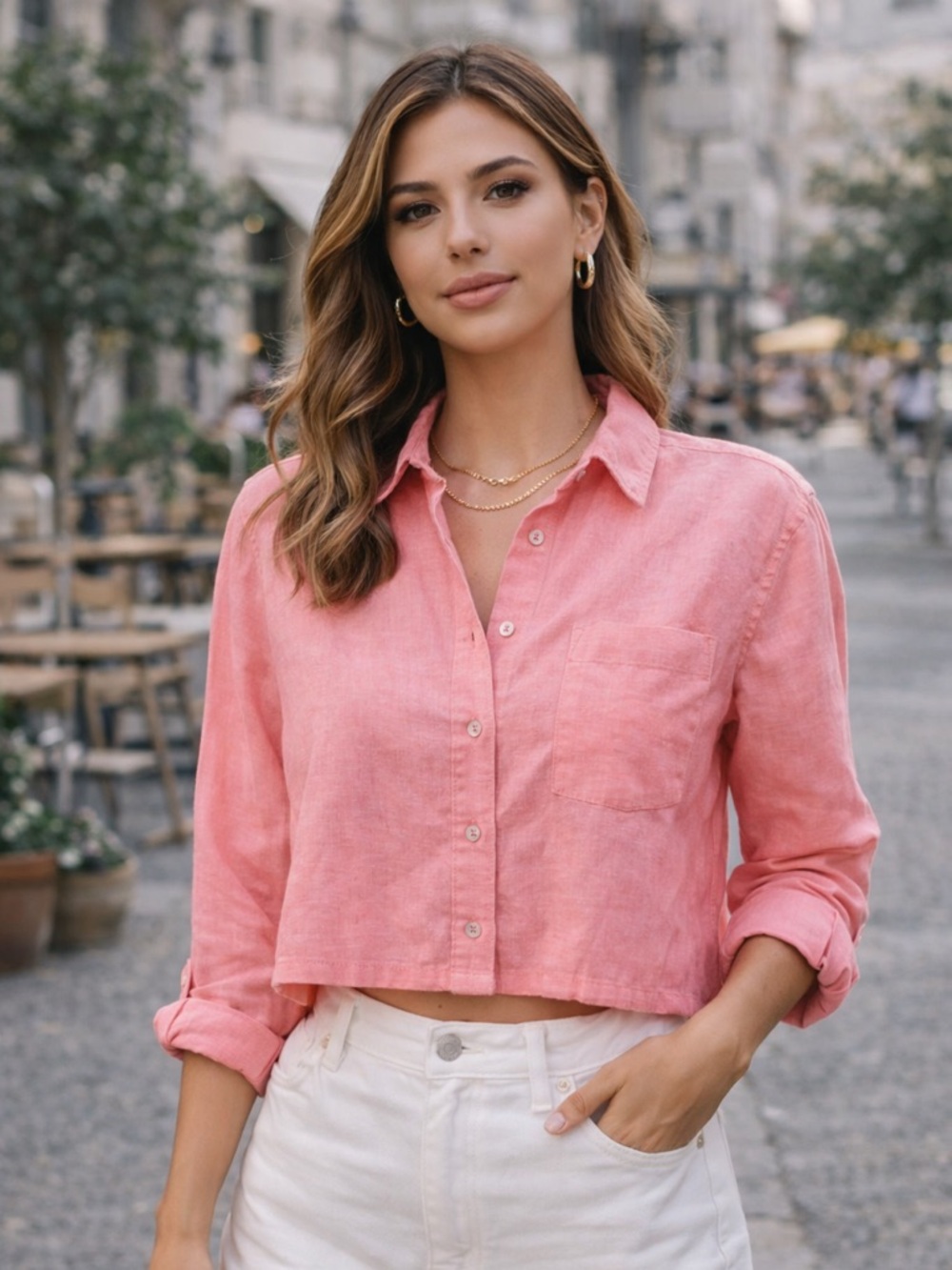 Universal Thread Coral Pink Button-Front Shirt